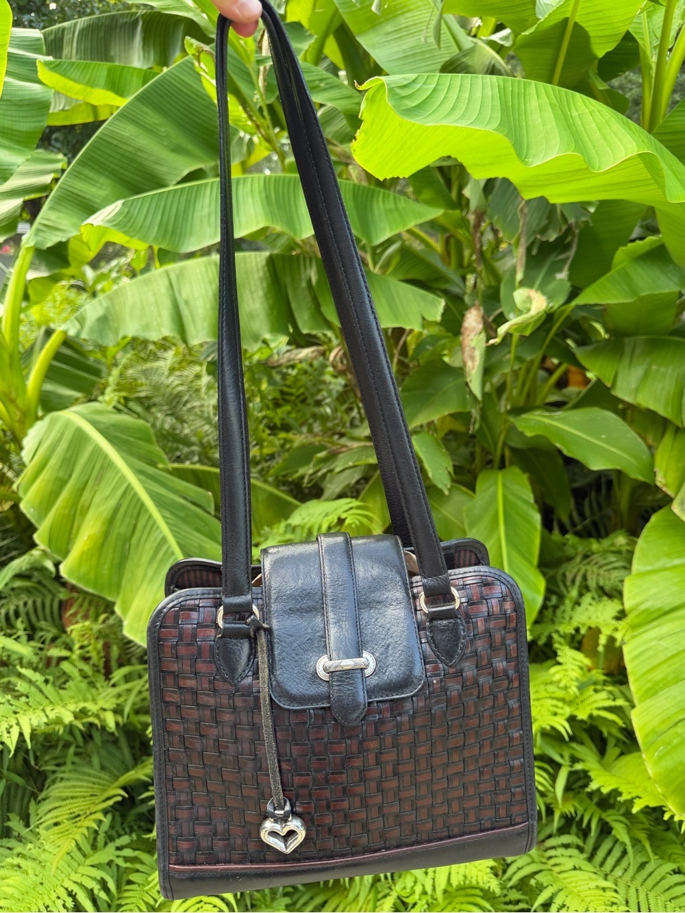 Vintage Classic Brighton Woven Leather Tote Shoulder Bag Black -  Serial 306006